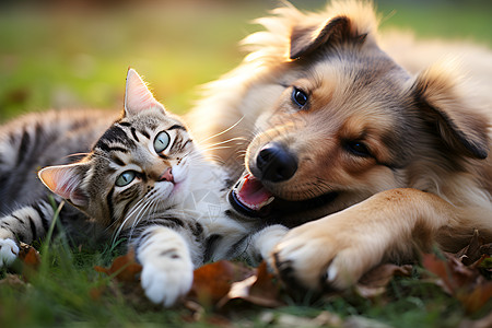 温顺乖巧的猫咪和狗狗图片