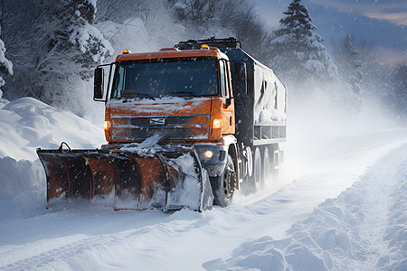 寒冷天气道路上的除雪车图片