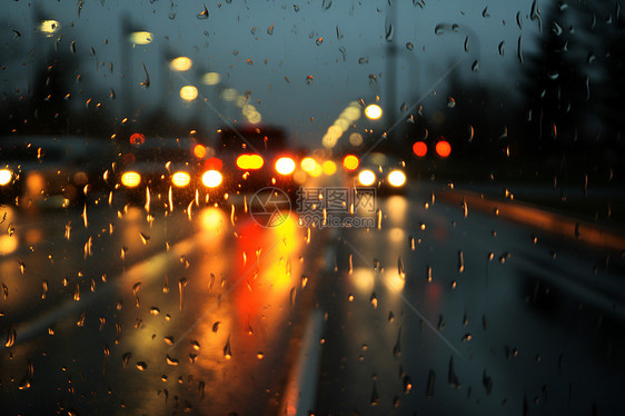夜幕雨中模糊的汽车视线图片