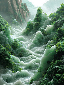 青翠山峰的艺术插图图片