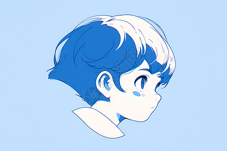 卡通风格的蓝发少年插图背景图片