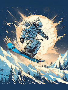 滑雪场单板滑雪插画图片