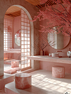 雅致粉红的中式建筑图片