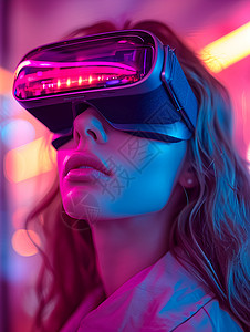 青年女性戴着VR眼镜图片