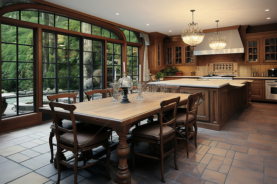 木质结构设计的厨房图片