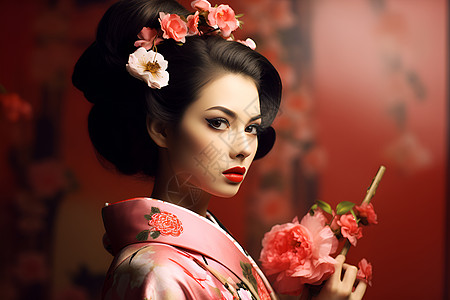 日式服装美丽的日式少女背景