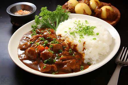 日式饭美食日式咖喱猪肉饭背景