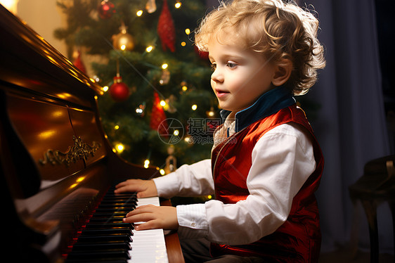 正在弹钢琴的男孩图片