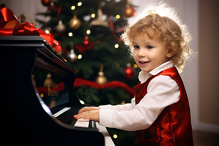 弹奏钢琴的男孩图片