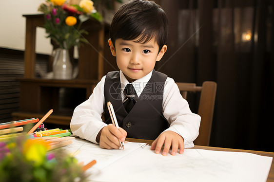 正在写字的小男孩图片