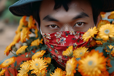 户外戴着口罩的男士图片