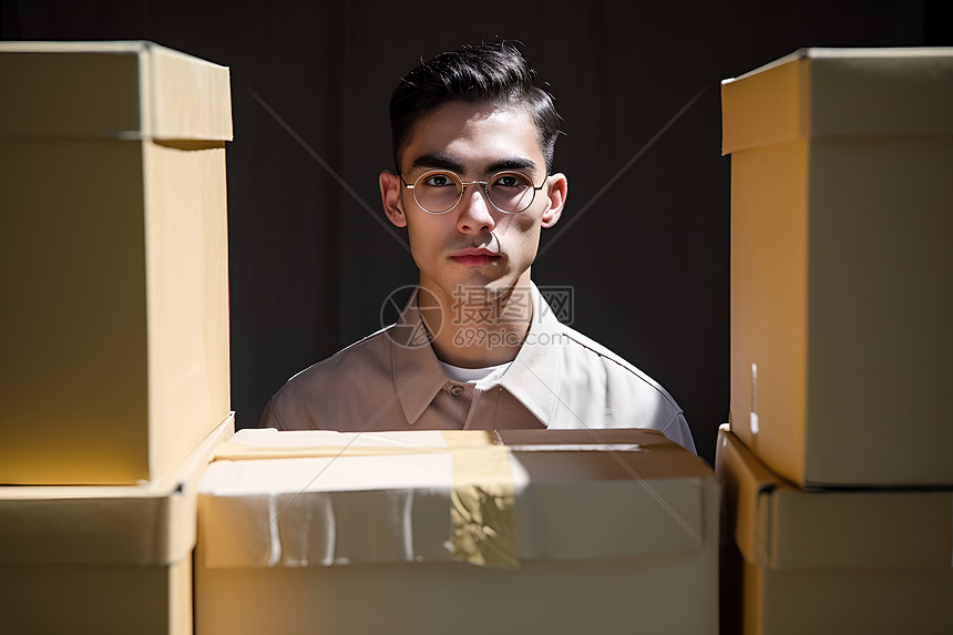 搬着箱子的男人图片