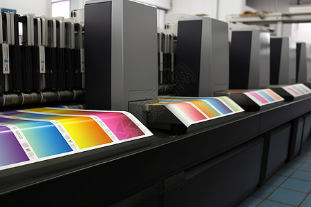 彩色印刷运转中的印刷厂背景
