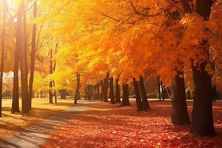 配色-秋天的树林和蜿蜒的小路Fall Trees Autumn Winding-风景配色