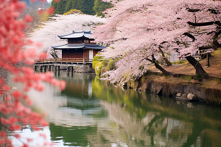 清幽京都樱花池畔图片