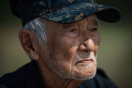 户外戴着兵帽的男士图片