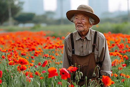 植物花朵中的老人背景图片
