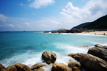 海浪礁石岛屿岸边的岩石背景