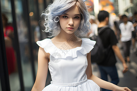 白裙子美丽的少女背景