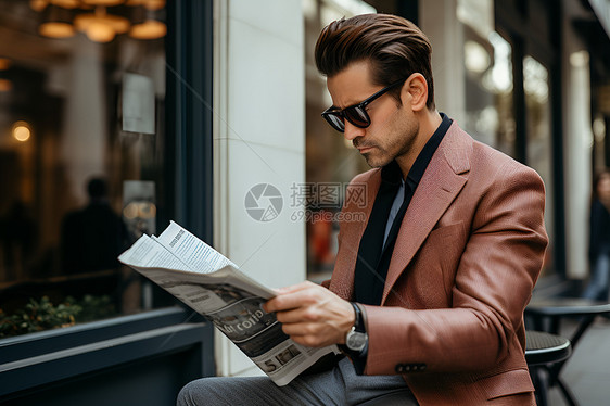 阅读报纸的男人图片