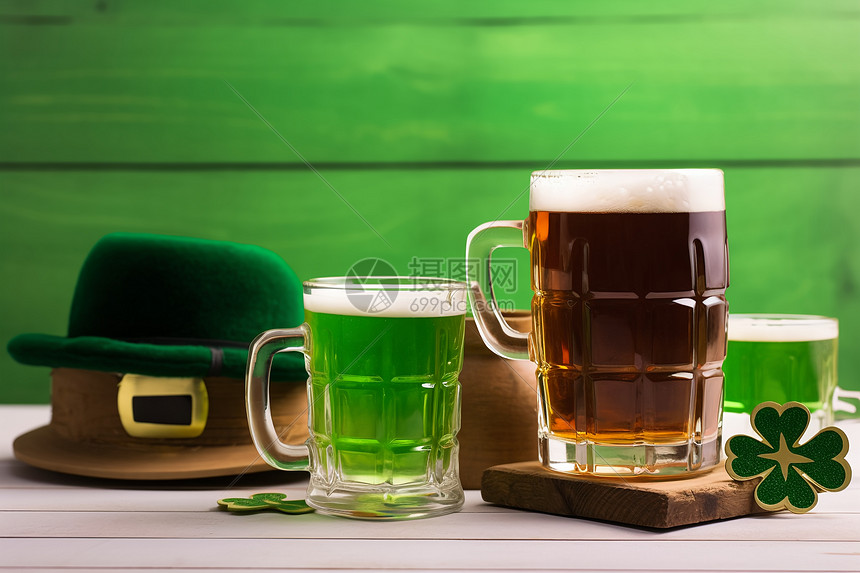 绿帽子和啤酒图片