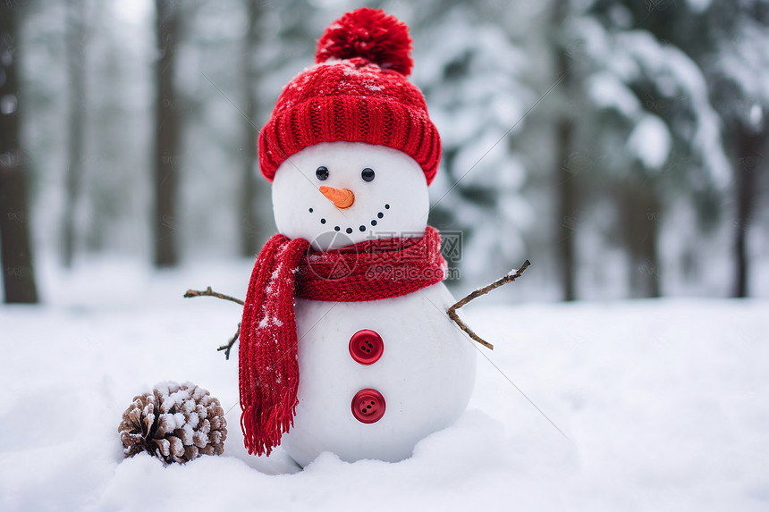 雪地里的雪人和松果图片