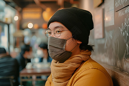 佩戴口罩的年轻男子背景图片