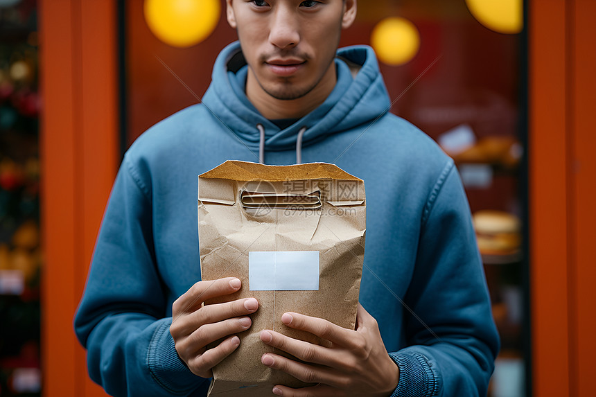 抱着纸袋的男人图片