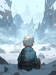 冰川中的小男孩插图图片