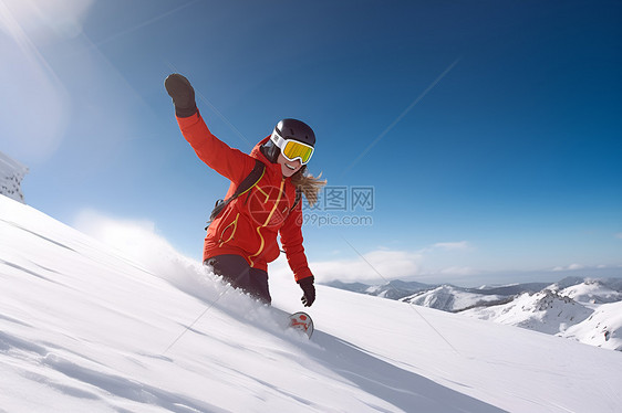雪山中滑雪的女子图片