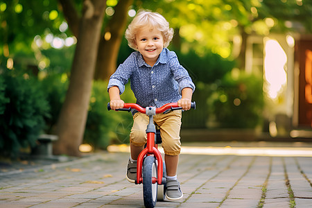 夏季户外骑行的小男孩图片