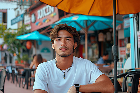 咖啡厅效果图咖啡馆的年轻男子背景