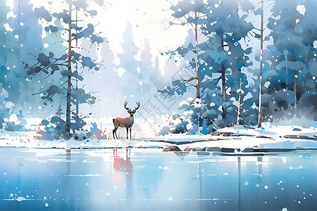 站在雪地里的鹿图片