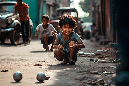 孩子们在街上玩耍背景图片