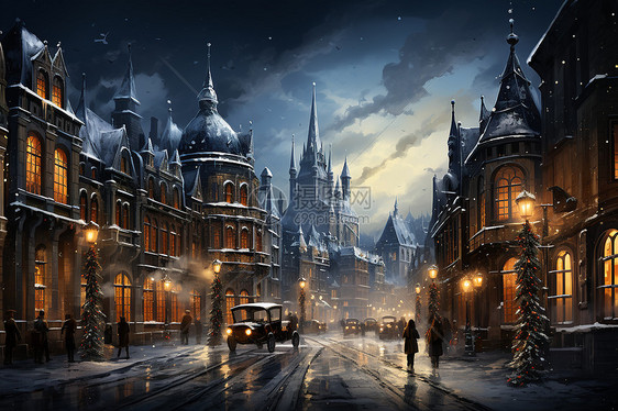 冬日繁忙的城市广场图片