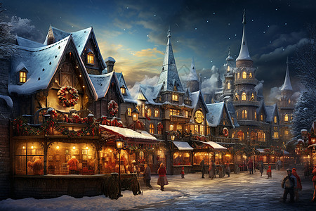 一个城市的圣诞夜景背景图片