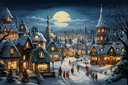 快乐的圣诞村庄图片