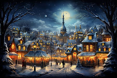 欢乐的冬日村庄背景图片