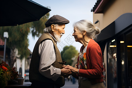 街道中牵着手的老年夫妻图片