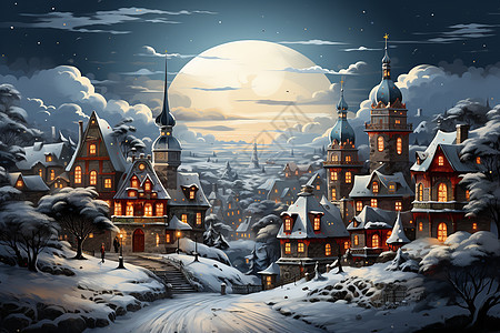 夜晚的村庄建筑背景图片