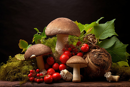 绿叶和蘑菇图片