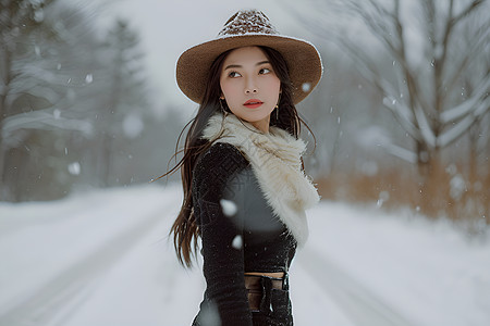 雪地里的时尚美女背景图片