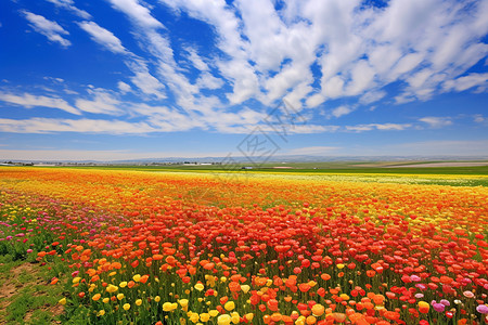 七彩花朵七彩斑斓乡村的花海背景