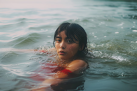 江水中的女子游泳背景图片