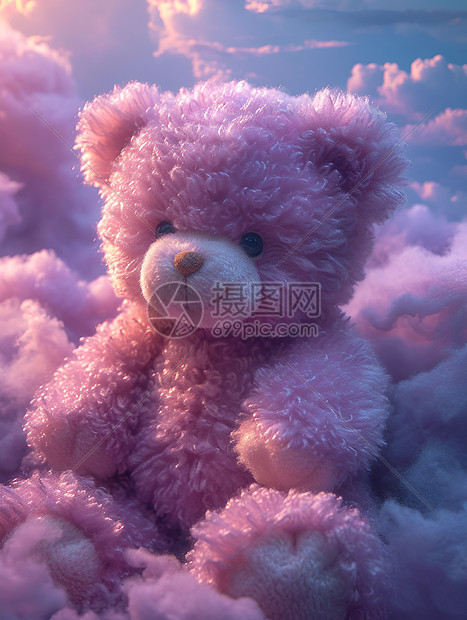 飘浮于云端的紫色小熊图片