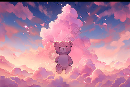 飘浮于天空的粉色小熊图片
