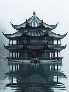 湖中的中国亭图片
