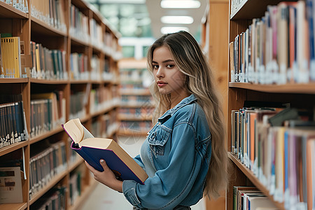 女学生阅读书籍图片