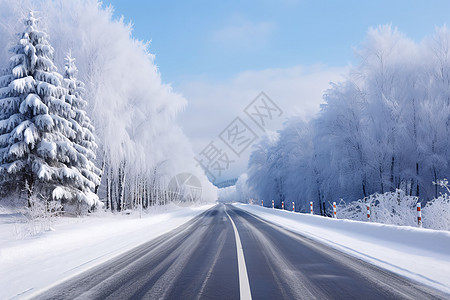 冰雪森林的道路图片