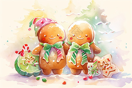 乖巧可爱的姜饼艺术插图图片